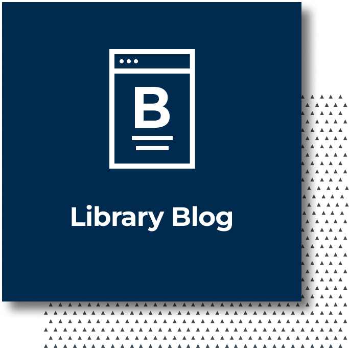 Library Blog in white with a blog symbol on a dark blue background